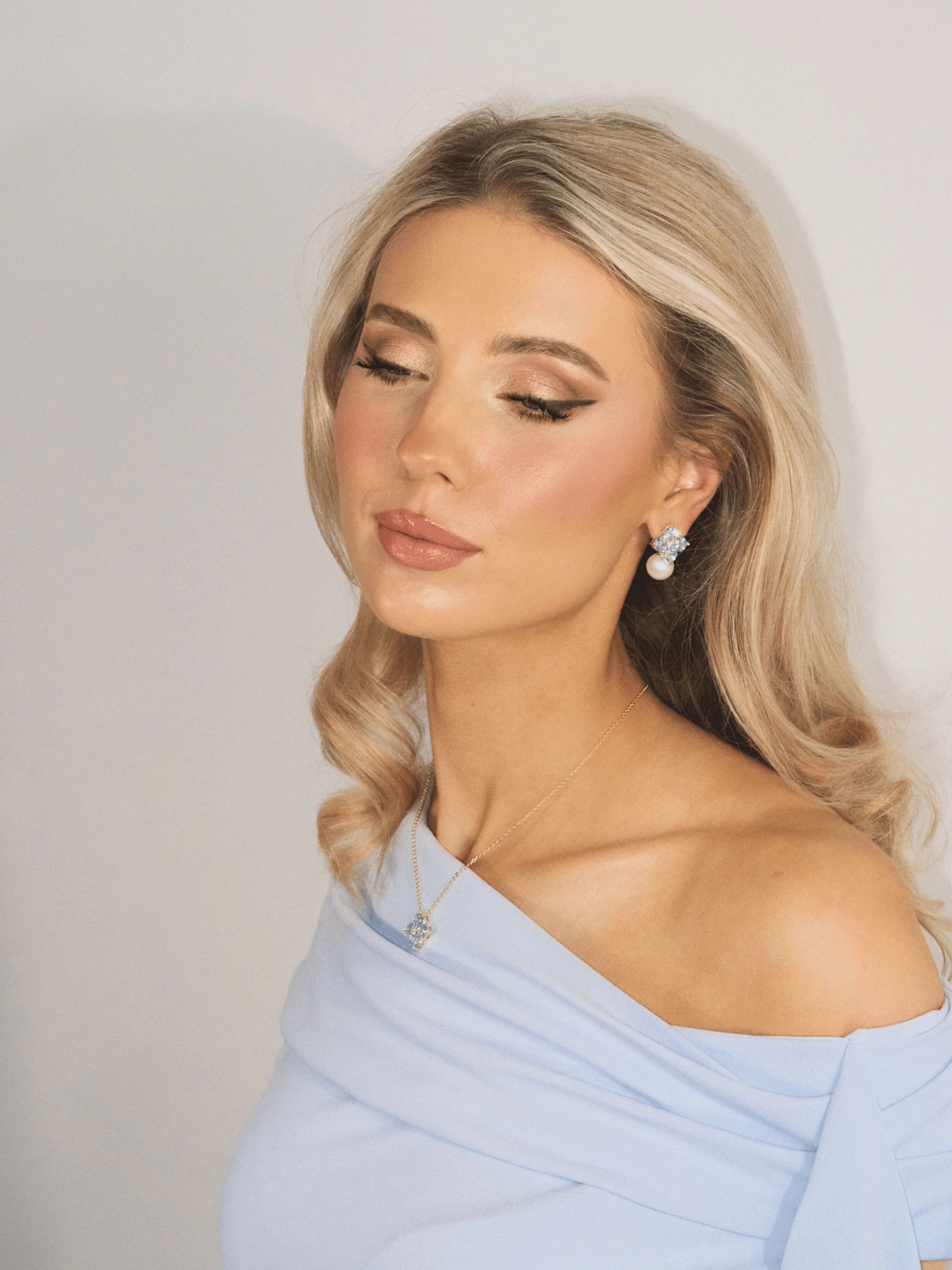 Crystal Hydrangea Pearl Earrings - Aqua - Image 5