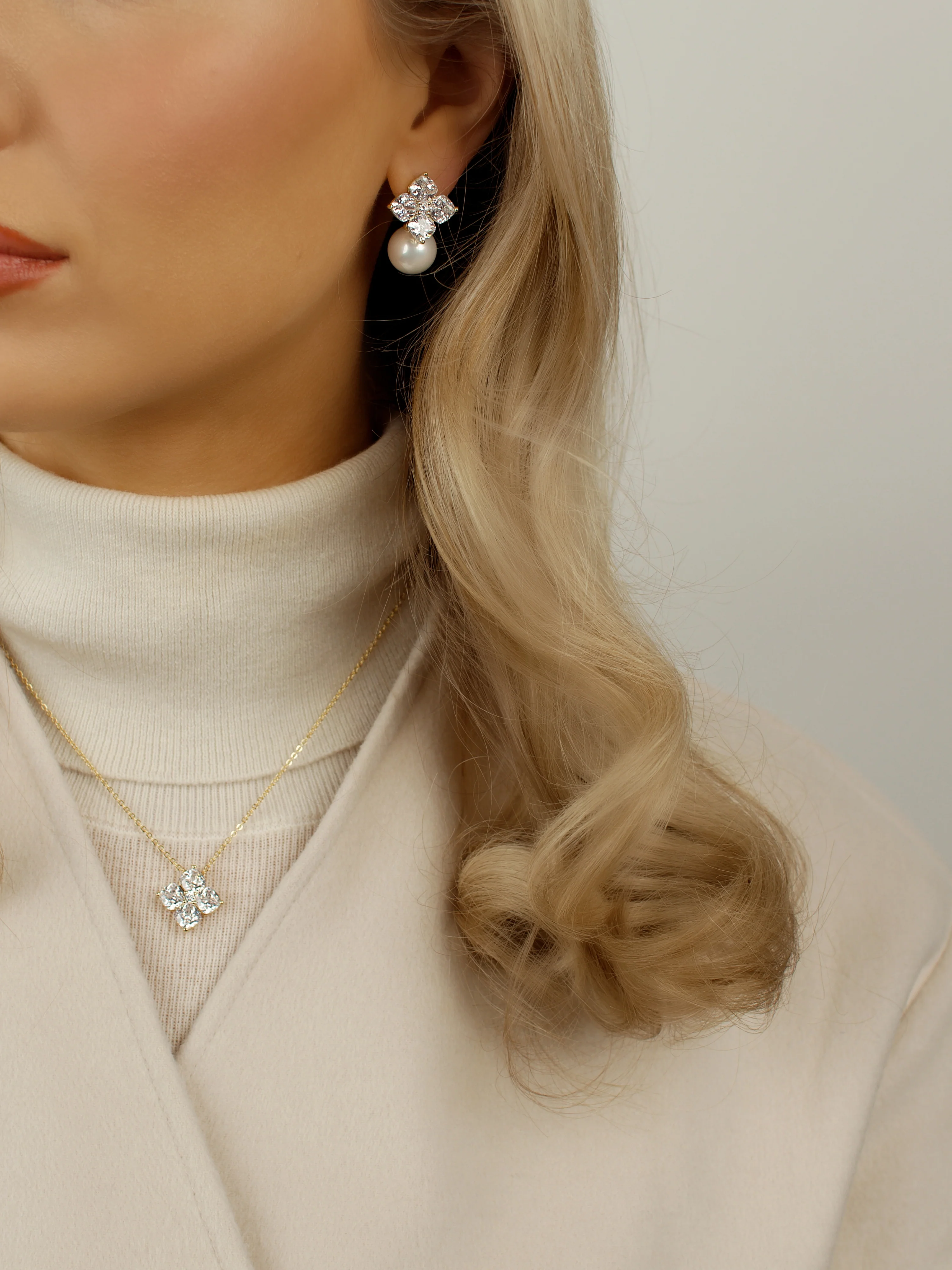 Crystal Hydrangea Pearl Earrings - Image 2