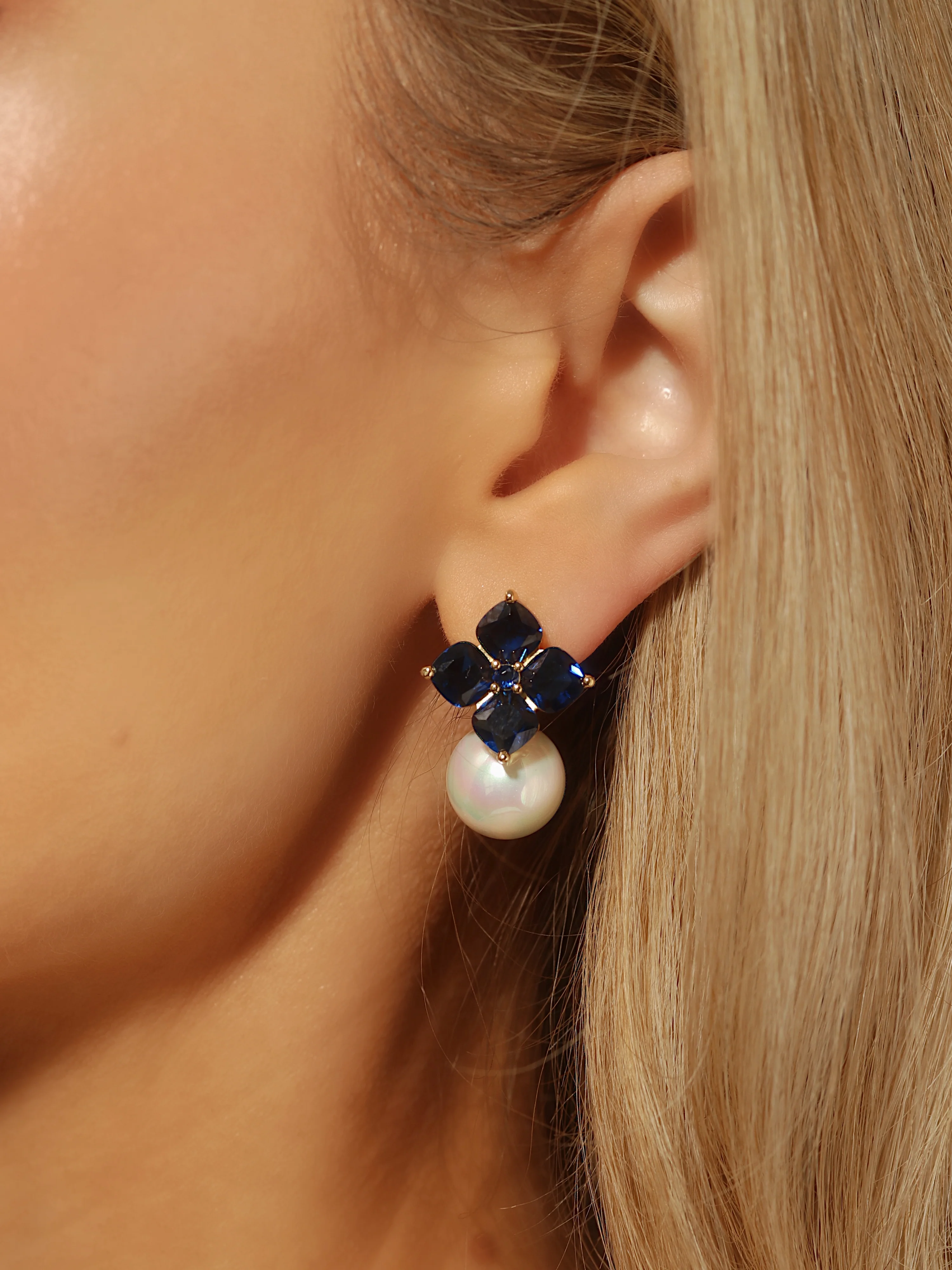 Crystal Hydrangea Pearl Earrings - Blueberry - Image 3