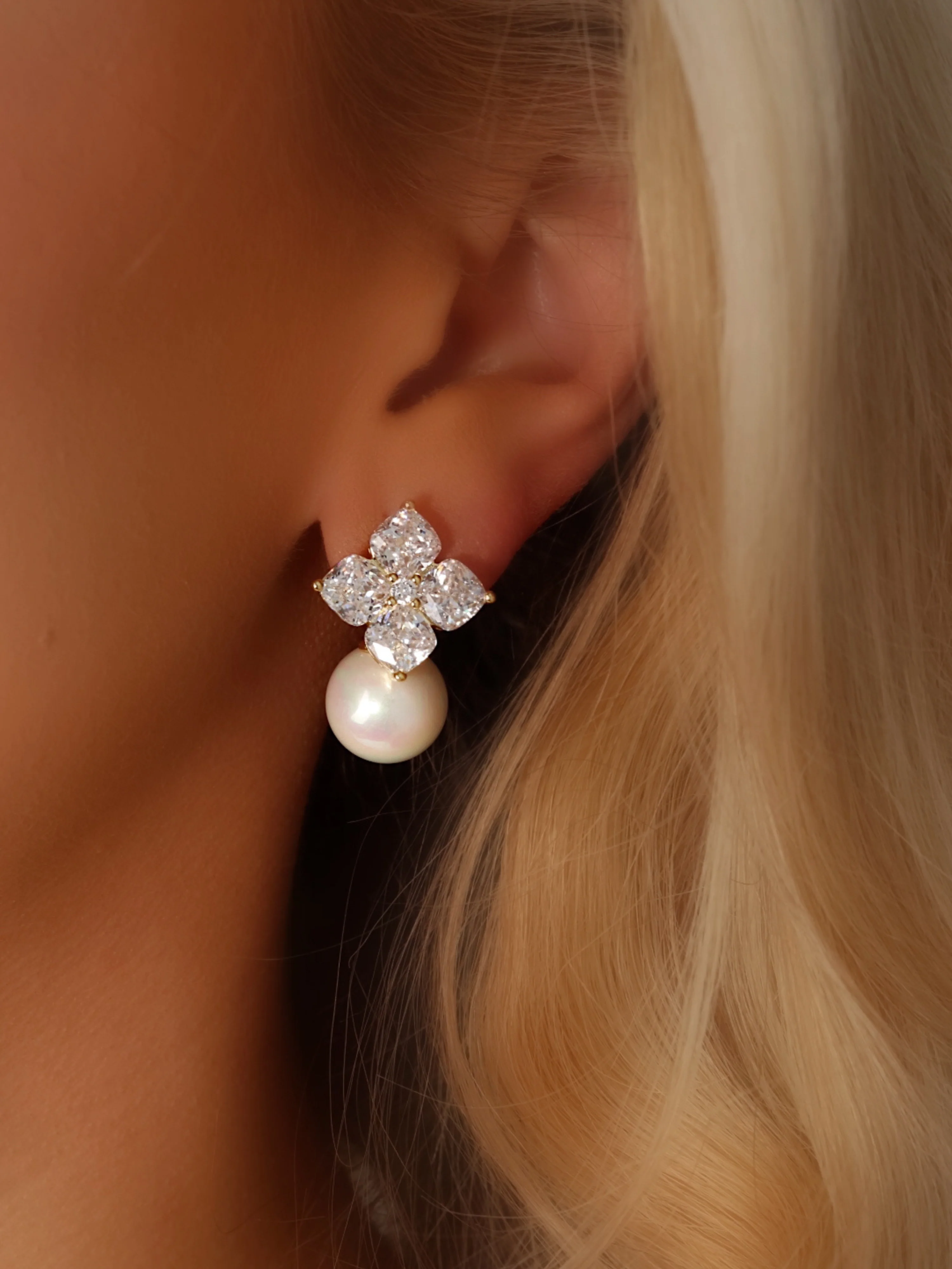 Crystal Hydrangea Pearl Earrings