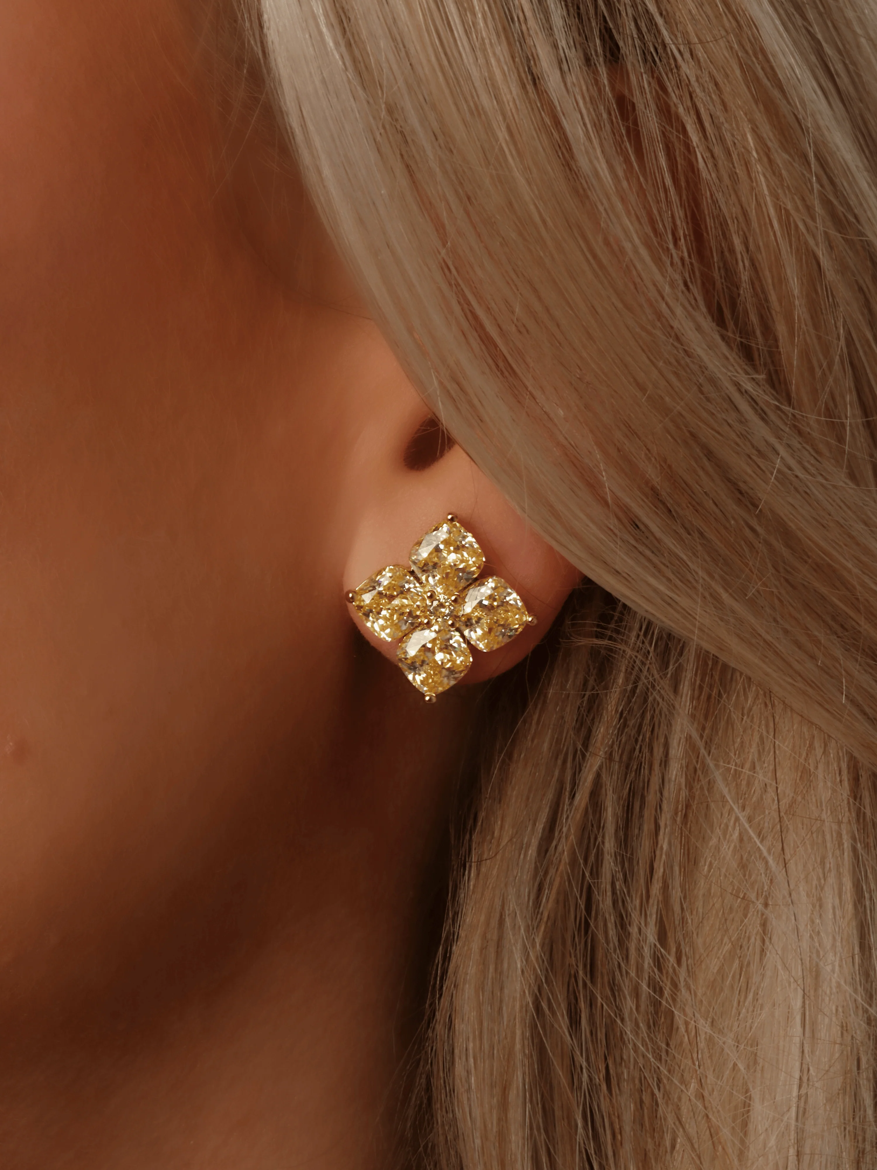 Crystal Hydrangea Stud Earrings - Lemon Drop - Image 2