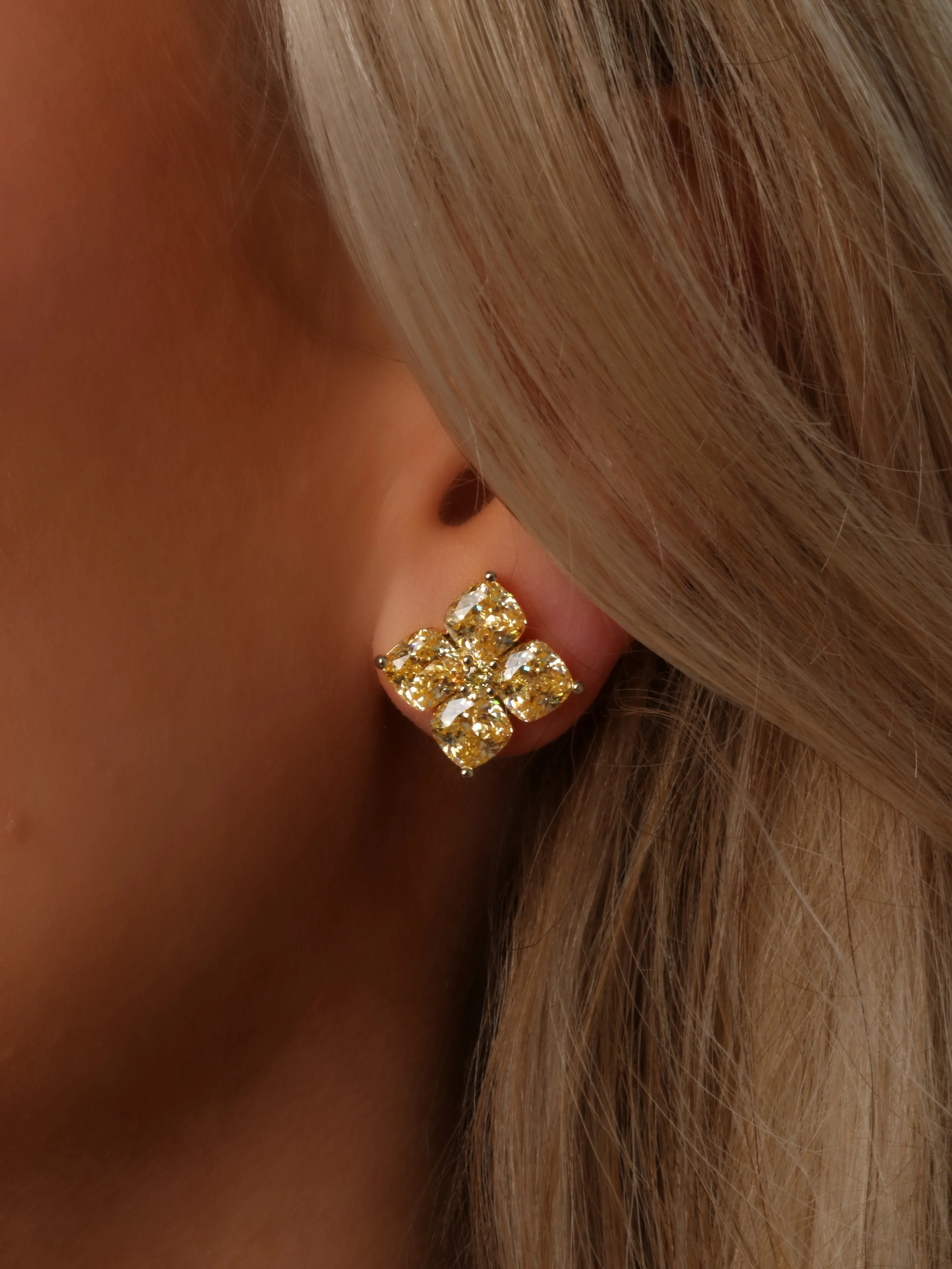Crystal Hydrangea Stud Earrings - Lemon Drop - Image 2