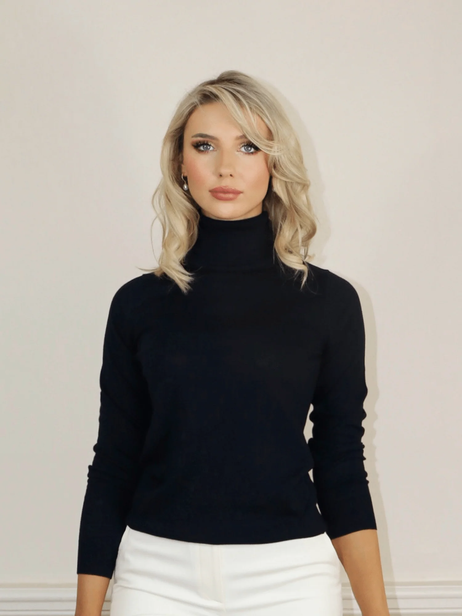 Edith Roll Neck Jumper - Navy - Image 3