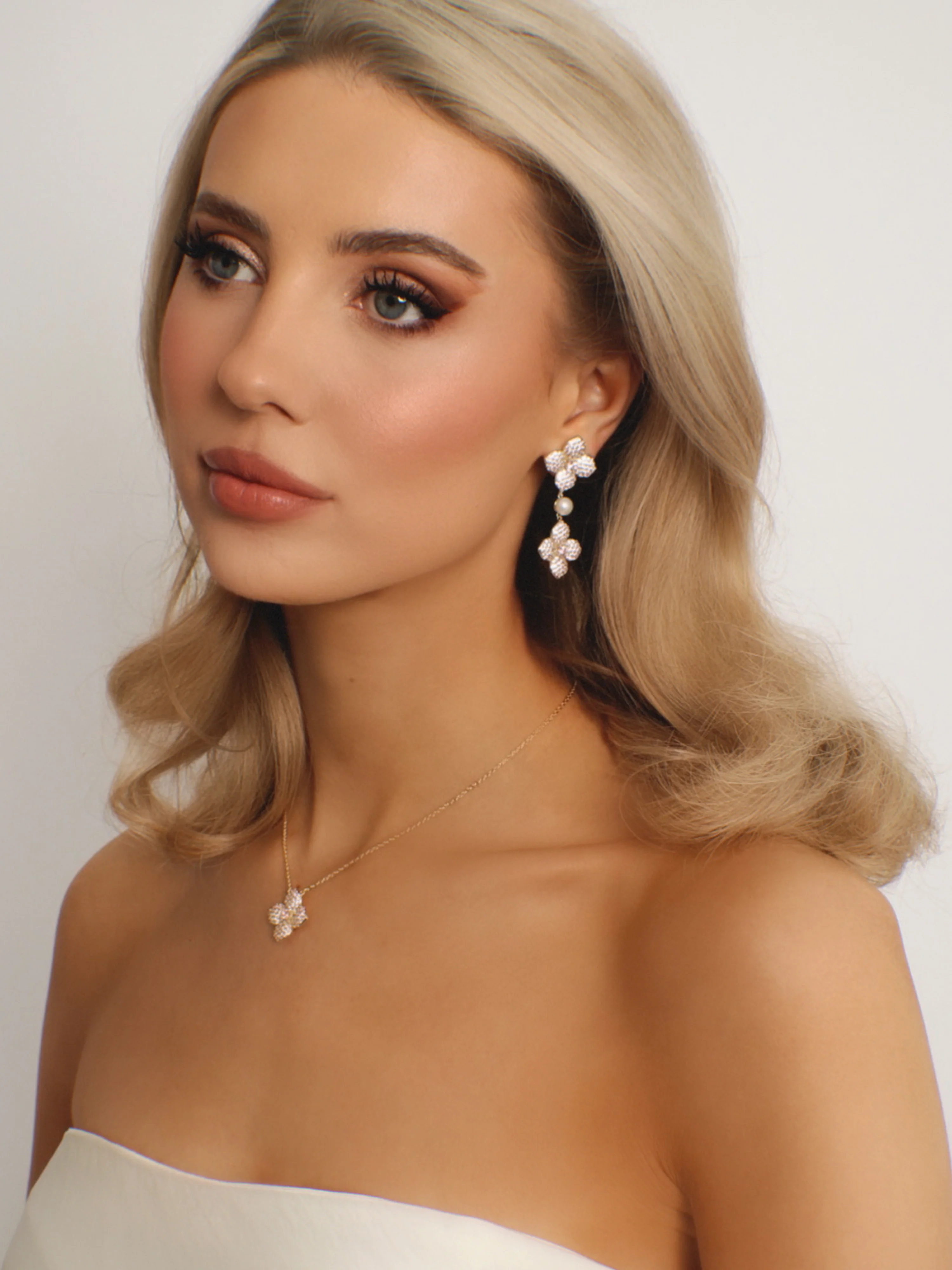 Hydrangea Pearl Drop Earring - Light Pink - Image 4