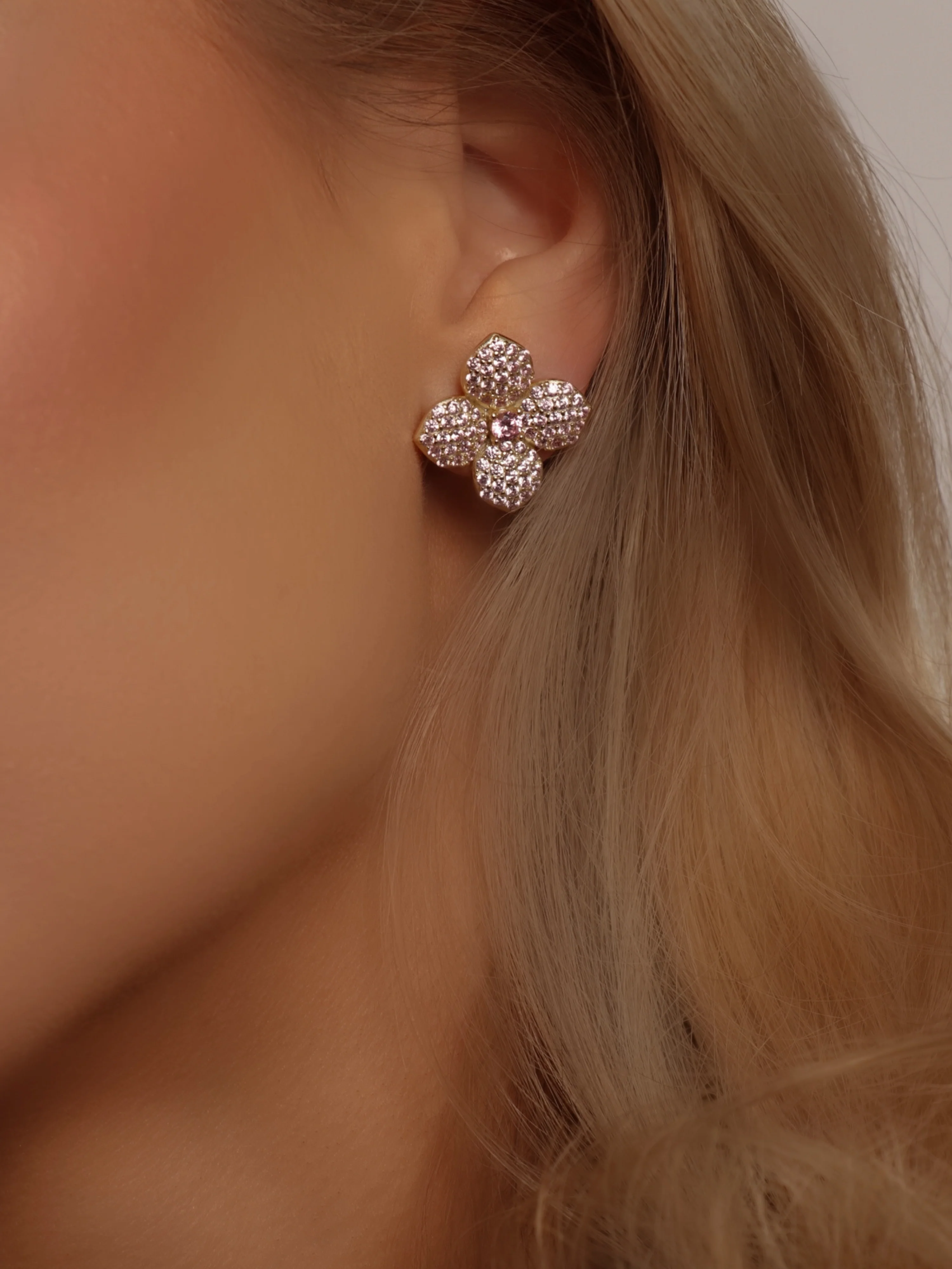 Hydrangea Stud Earrings - Light Pink - Image 2