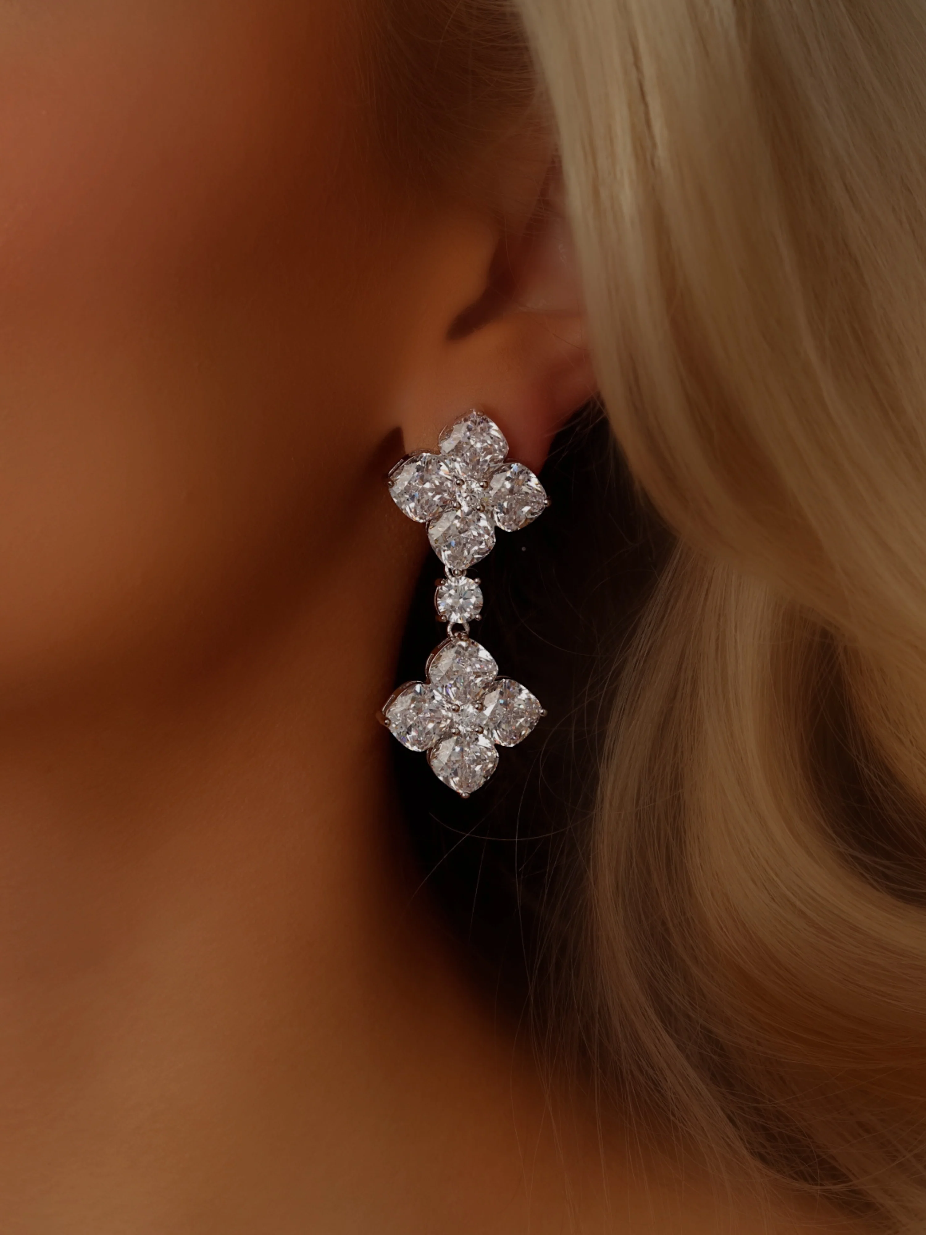 Large Double Crystal Hydrangea Drop Earrings