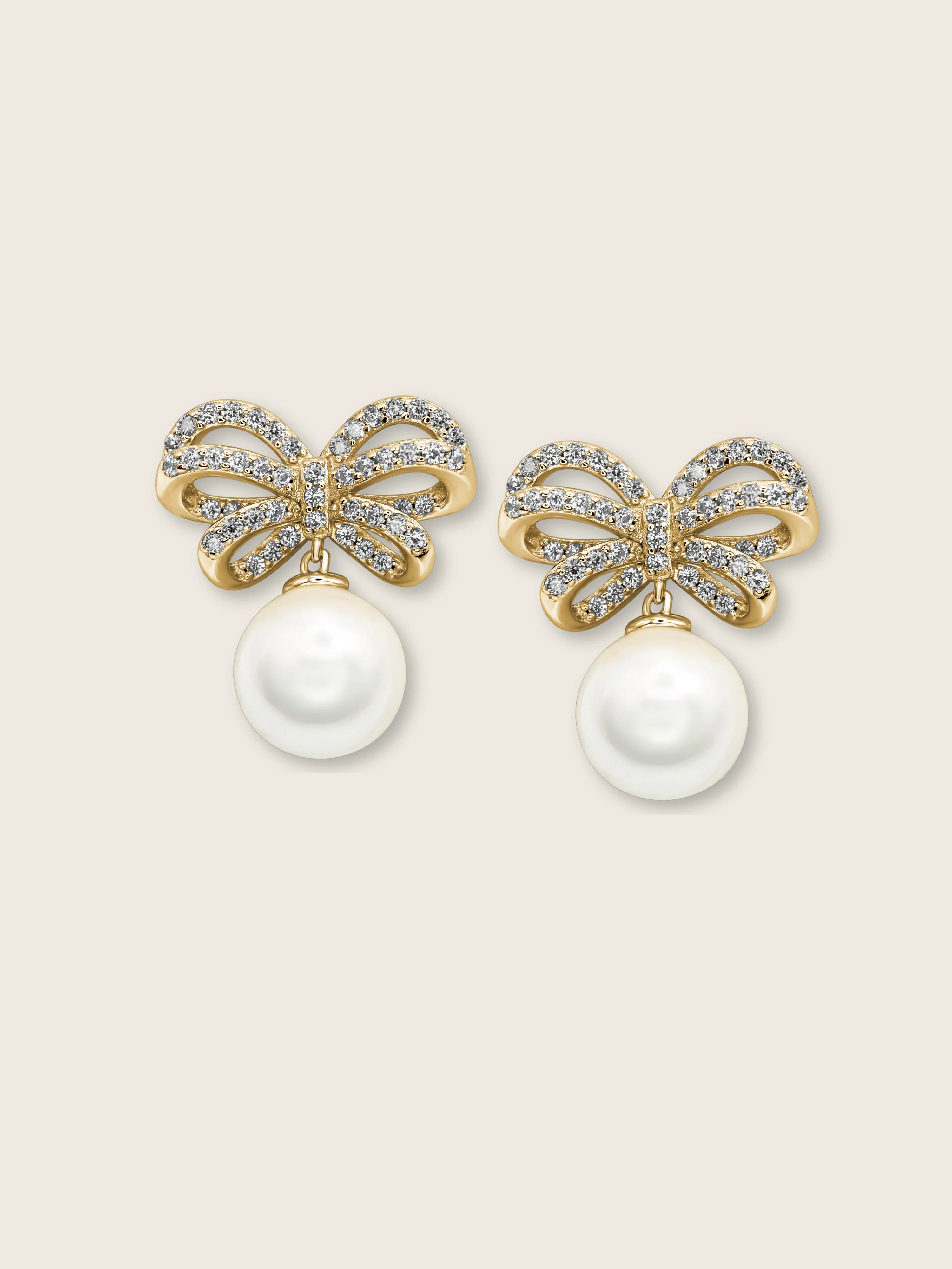 Meredith Bow Sparkly Pearl Earrings - Image 2