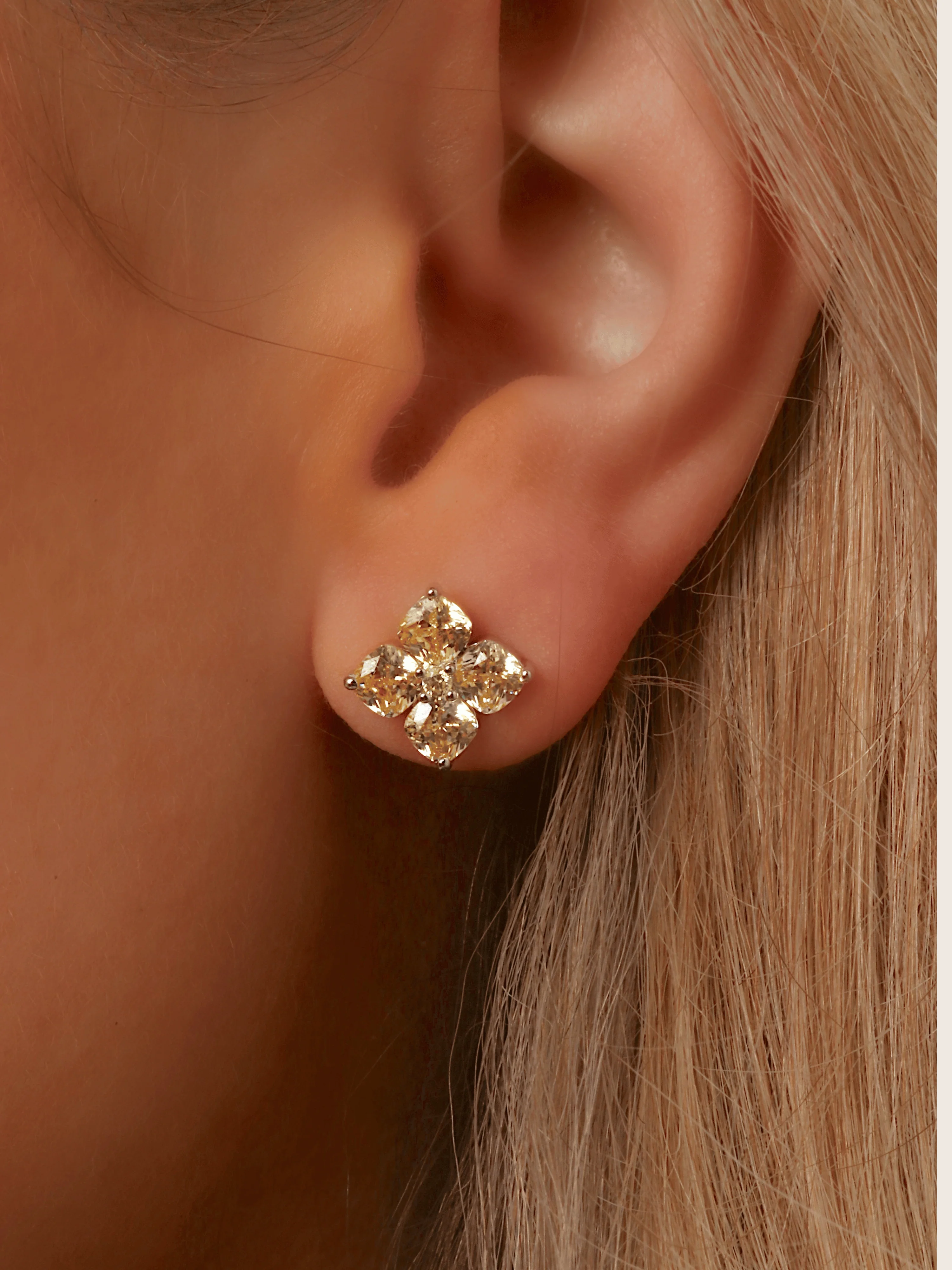 Mini Crystal Hydrangea Stud Earrings - Lemon Drop - Image 2