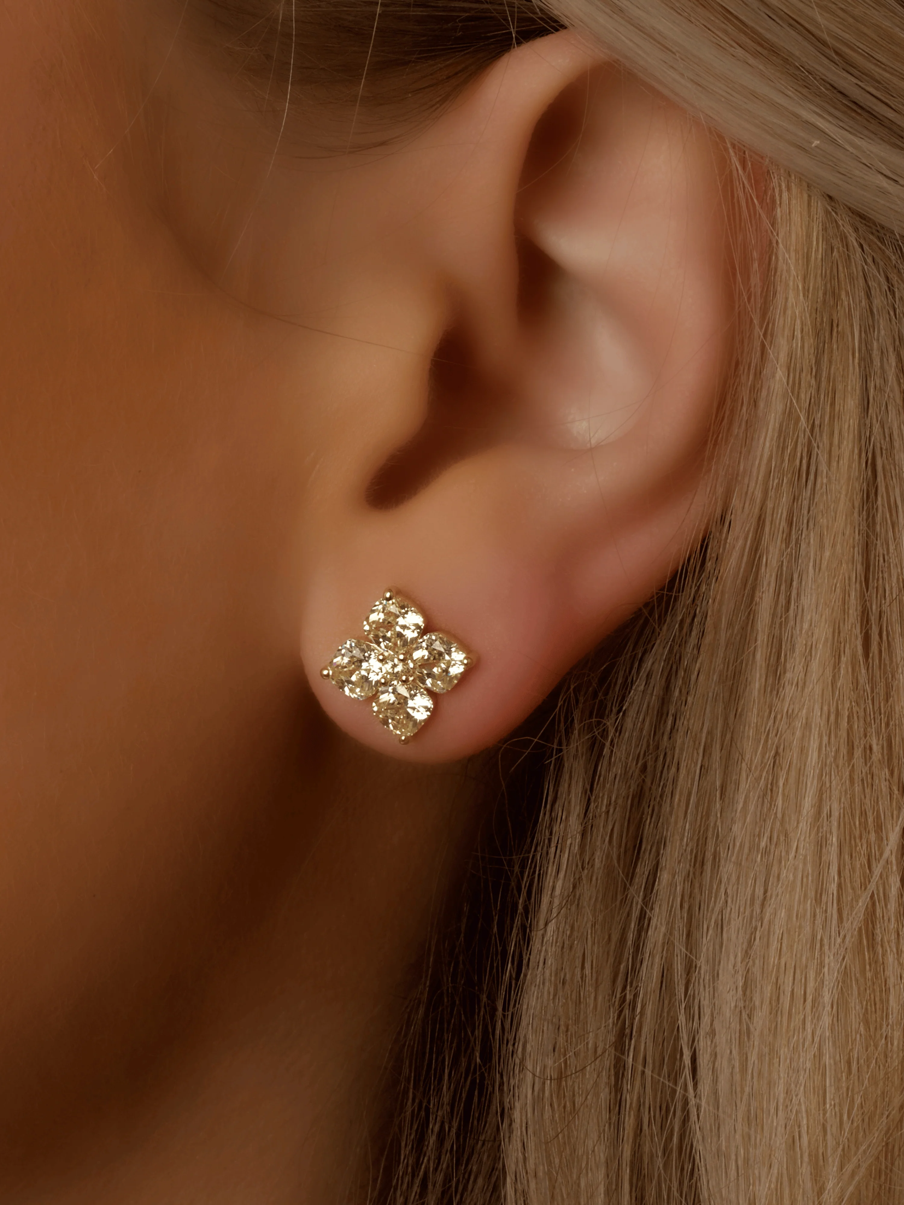 Mini Crystal Hydrangea Stud Earrings - Lemon Drop - Image 2