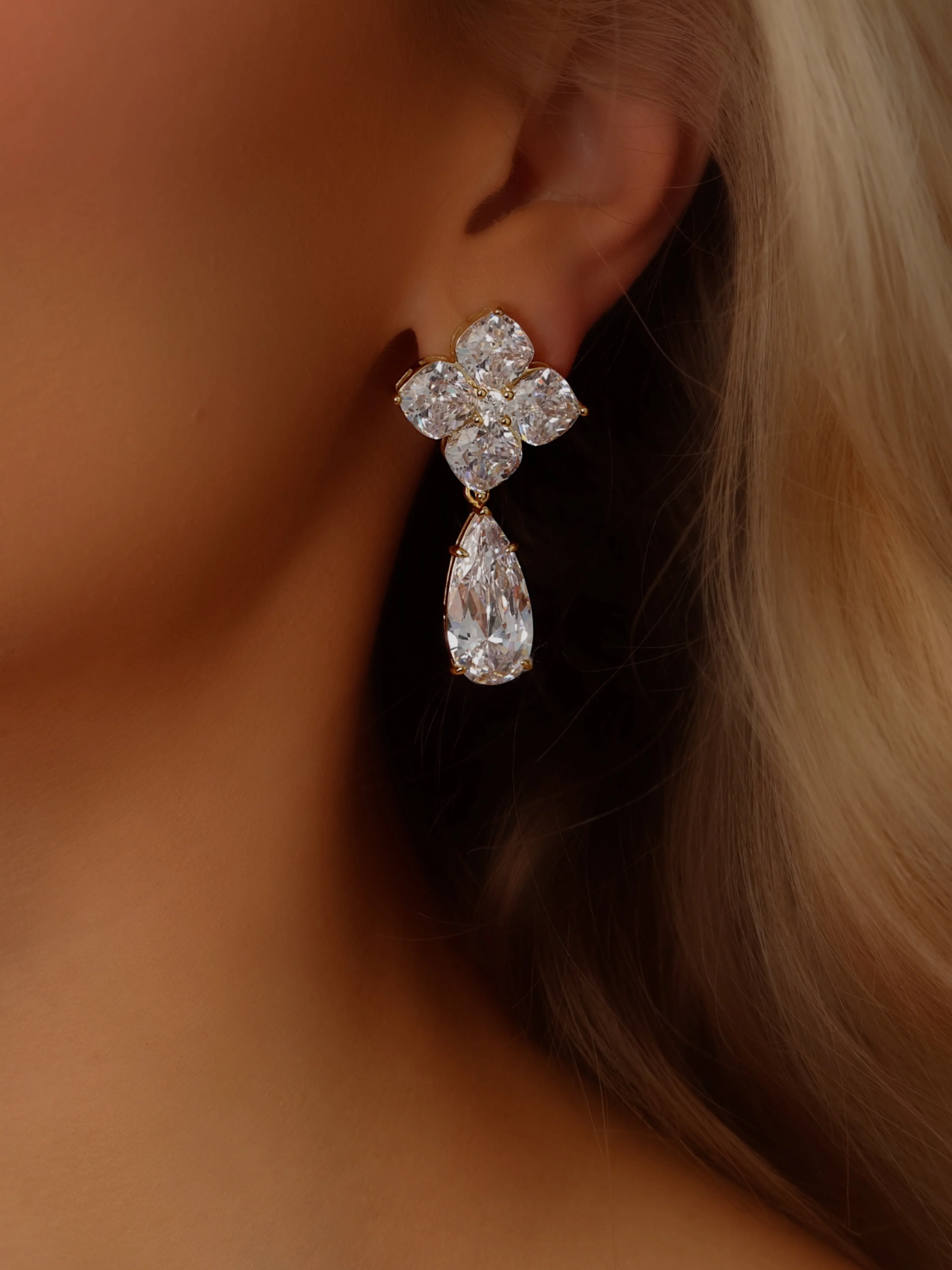 Large Crystal Hydrangea Pear Drop Earrings - Image 3