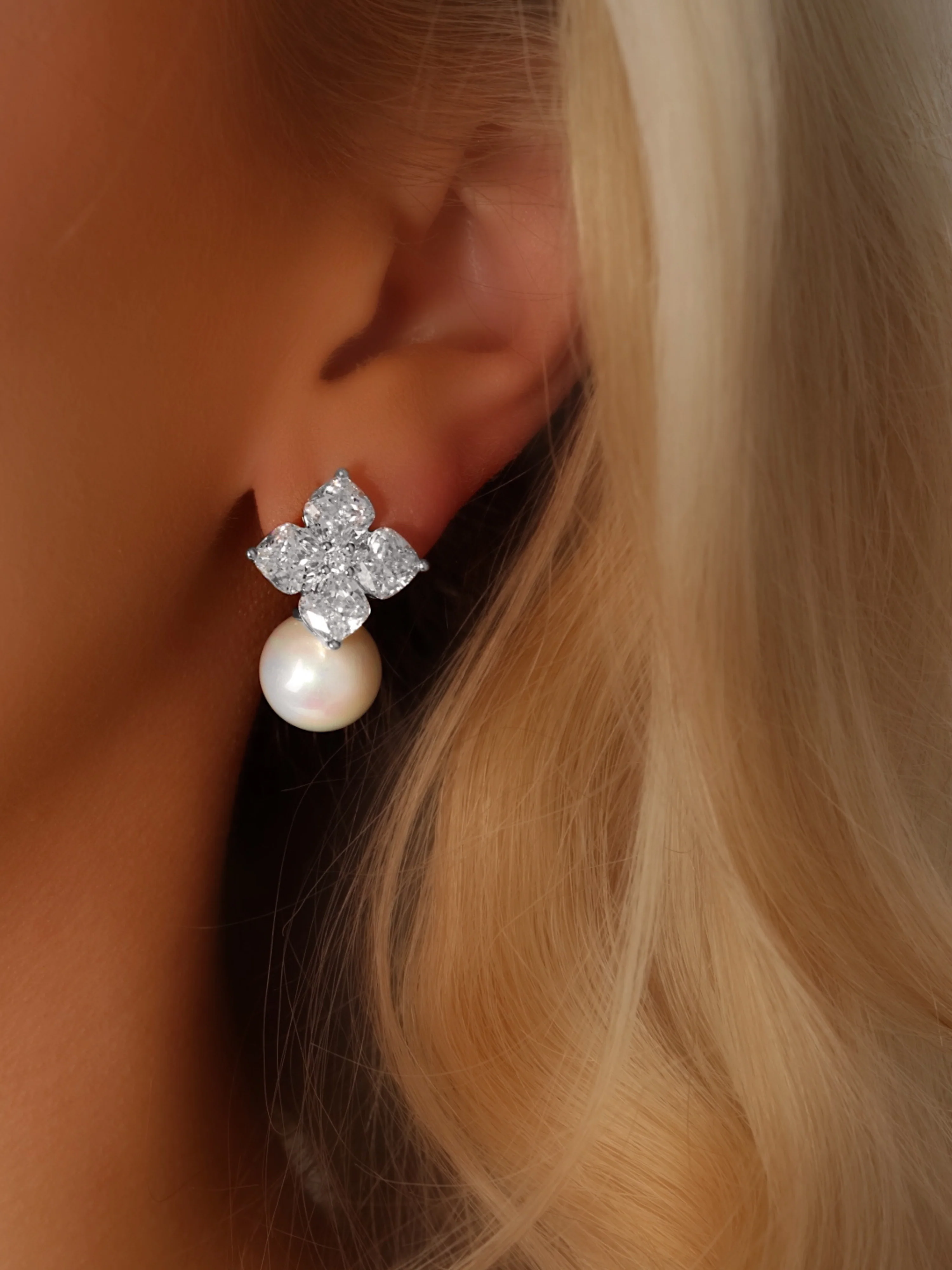 Crystal Hydrangea Pearl Earrings