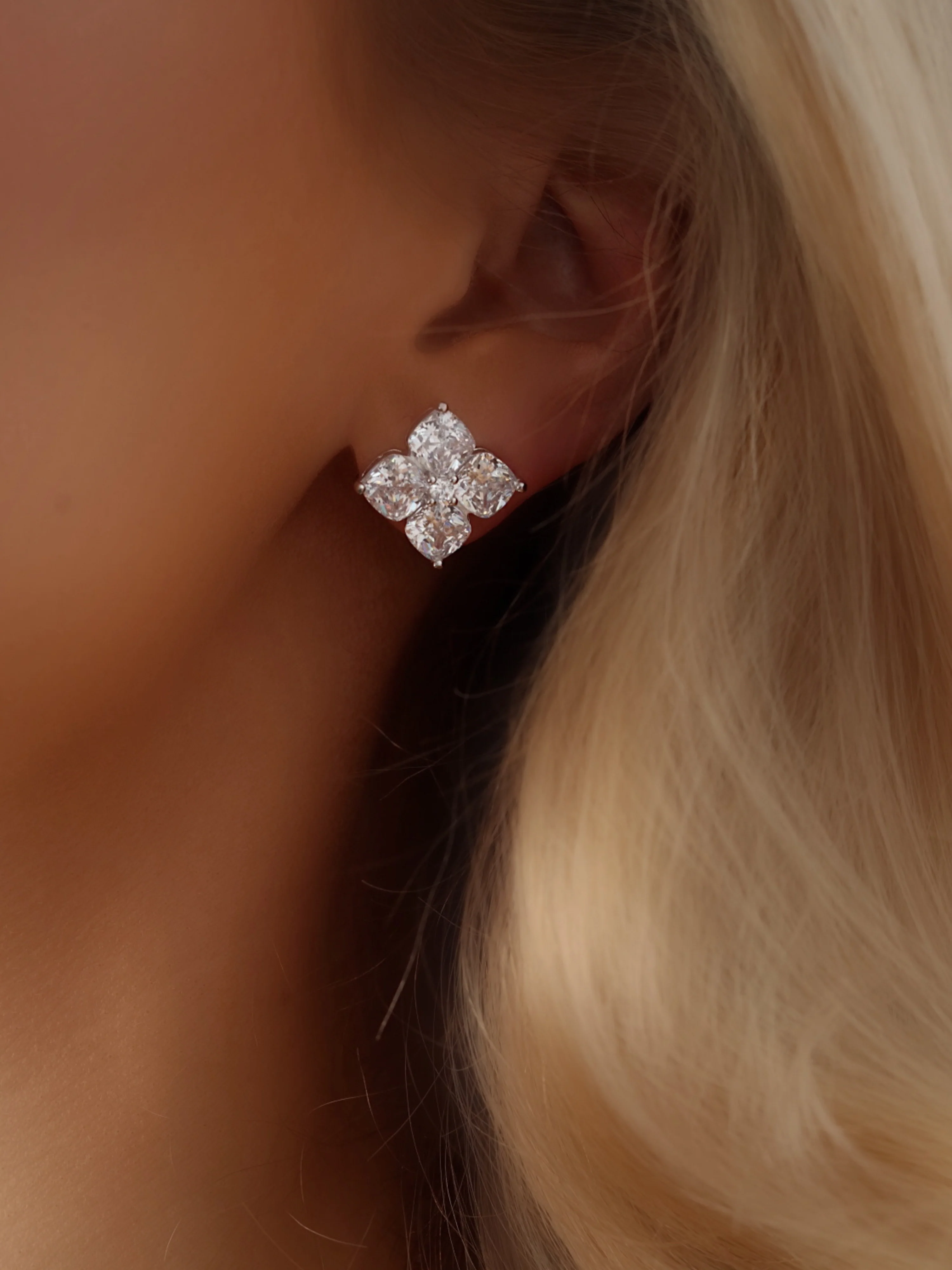 Crystal Hydrangea Stud Earrings - Image 2