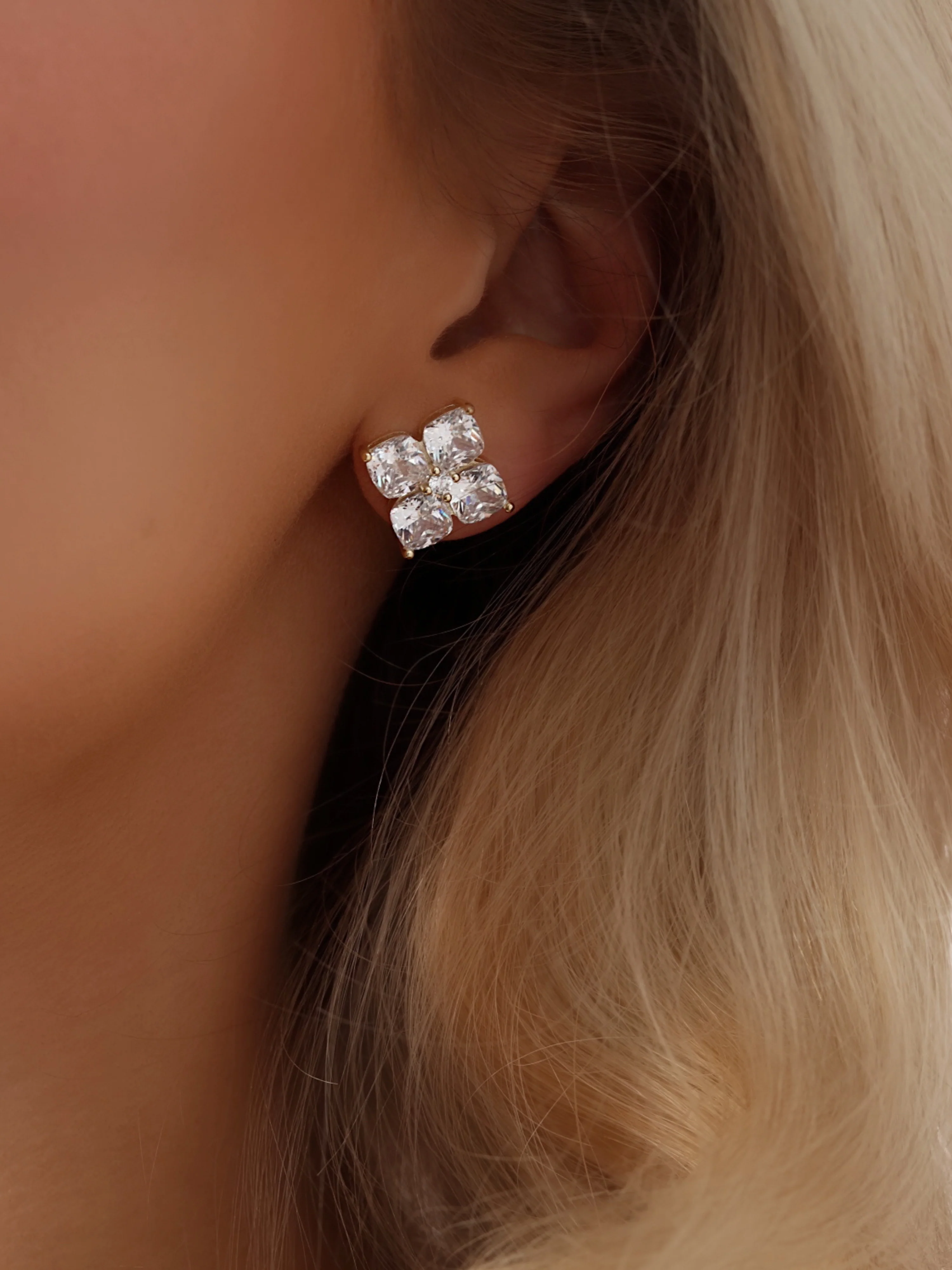 Crystal Hydrangea Stud Earrings - Image 2