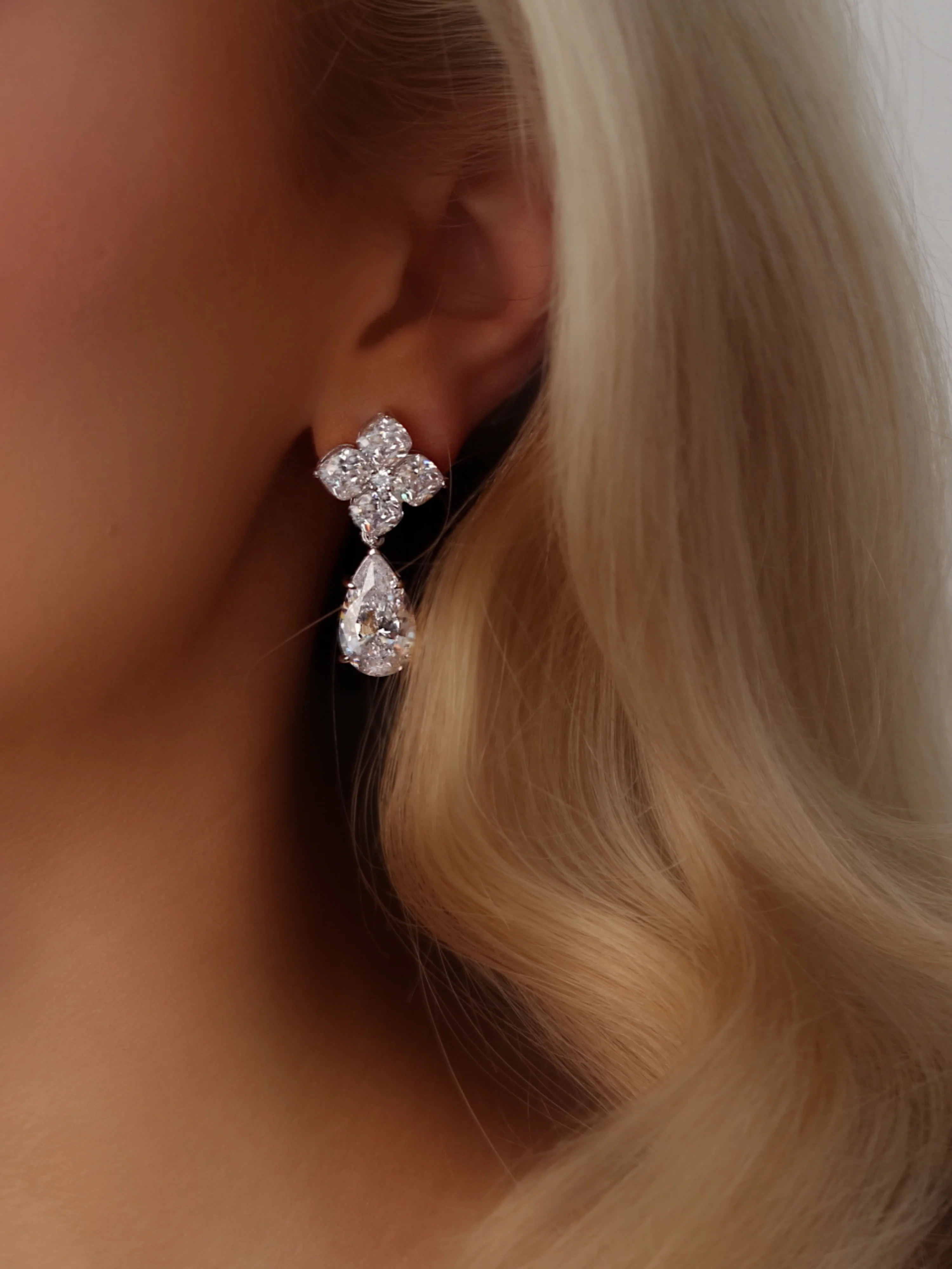 Crystal Hydrangea Pear Drop Earrings