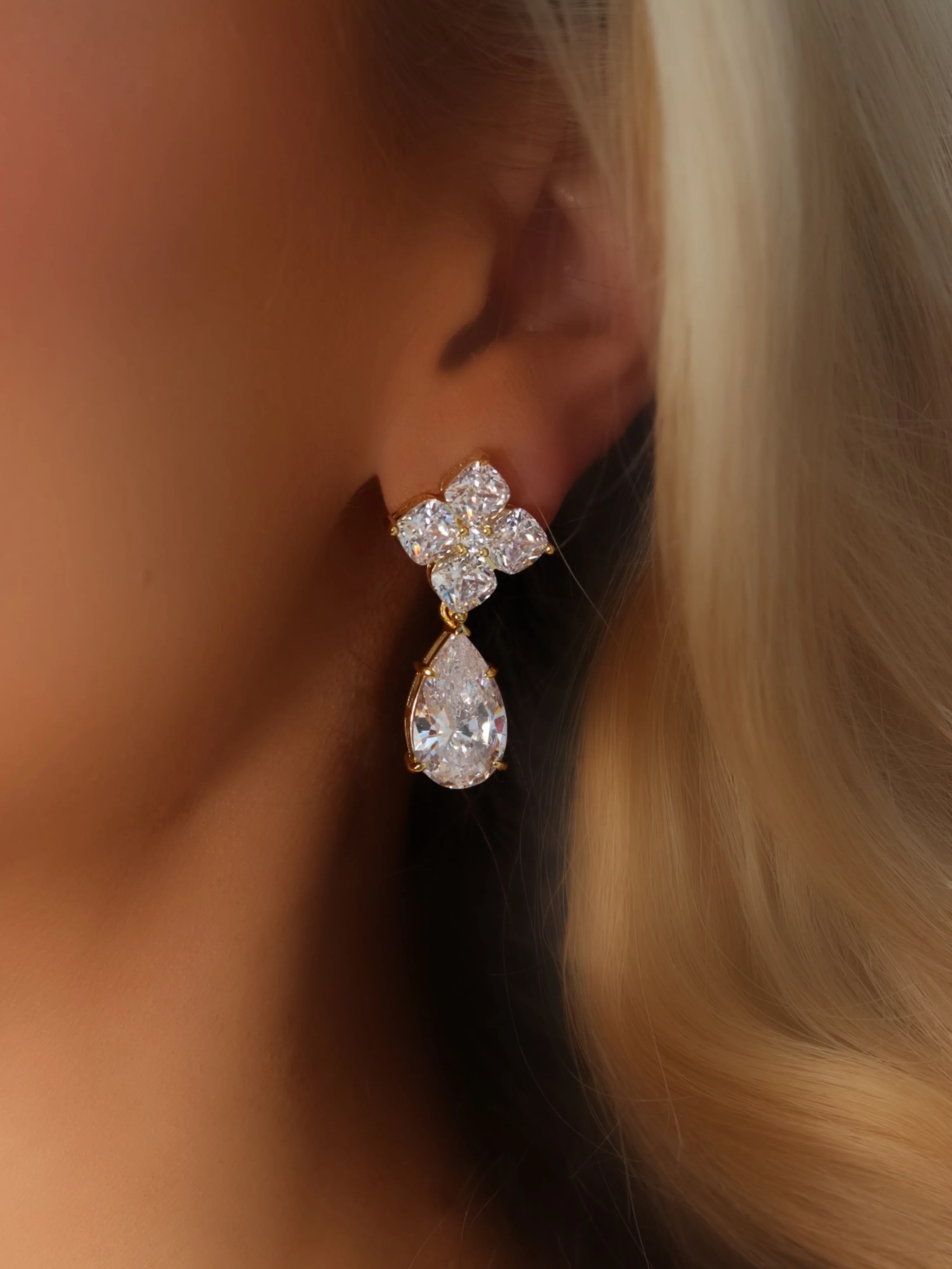 Crystal Hydrangea Pear Drop Earrings - Image 2